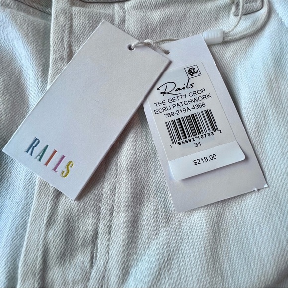 Rails NWT Getty Crop Wide Leg Ecru Patchwork Jeans Raw Hem Button Fly Women’s 31 - Picture 11 of 11